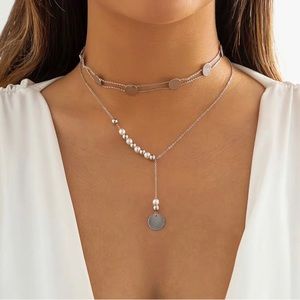3/$33 | SILVER PLATED & PEARL CHOKER TIERED CHAIN